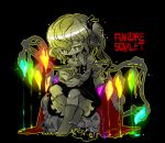  1girl black_background book character_name flandre_scarlet glowing hair_ribbon reading ribbon side_ponytail skull solo touhou wings yt_(wai-tei) 