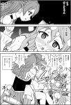  2girls between_legs bottle bow bowtie breasts comic commentary_request drunk eyebrows eyebrows_visible_through_hair hair_between_eyes hat kantai_collection lips long_hair mini_hat miniskirt monochrome multiple_girls o_o open_mouth pola_(kantai_collection) skirt surprised translation_request wasu wavy_hair zara_(kantai_collection) 