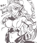  1girl banpresto breasts dated female haruyama_kazunori large_breasts long_hair looking_at_viewer monochrome neige_hausen sideboob smile solo super_robot_wars super_robot_wars_og_saga_mugen_no_frontier 