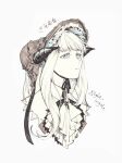  1girl arknights artist_name brooch character_name hat high_collar highres horns jewelry long_hair monochrome nightingale_(an_elegy)_(arknights) nightingale_(arknights) parted_lips portrait simple_background solo weiliyin white_background 
