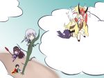  assassin_of_black cape chibi clouds crying crying_with_eyes_open dagger fate/apocrypha fate/grand_order fate/zero fate_(series) horns ibaraki_douji_(fate/grand_order) jack_and_the_beanstalk namesake polearm scar scathach_(fate/grand_order) spear tears tree watering_can waver_velvet weapon 