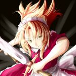  1girl ao-shiba blonde_hair dual_wielding maid_headdress solo sword touhou touhou_(pc-98) weapon yellow_eyes yumeko 