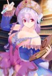  1girl alchemy book breasts cleavage dress headphones large_breasts library nitroplus pink_hair red_eyes smile solo super_sonico test_tube 