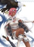  1girl braid breasts cape crossbow dark_skin eagle feathers headband large_breasts lips pink_hair sennen_sensou_aigis sue_(sennen_sensou_aigis) tribal weapon 