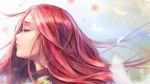  1girl artist_request close closed_eyes feathers female long_hair original redhead solo wet_elephant_(artist) 