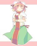  1girl bandage bandaged_arm bun_cover chinese_clothes cuffs double_bun dress flower green_dress hair_bun hair_rings ibaraki_kasen ini_(inunabe00) pink_eyes pink_hair puffy_sleeves rose shackles short_hair short_sleeves solo touhou 