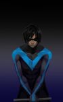  1boy batman_(series) black_hair bodysuit closed_eyes dc_comics dick_grayson domino_mask escrima_stick gloves male_focus nightwing solo weapon 