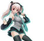  1girl breasts cosplay headphones large_breasts nitroplus pink_hair red_eyes smile solo super_sonico 