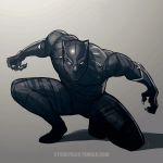  1boy artist_name black_panther_(marvel) bodysuit caleb_thomas claws full_body gradient gradient_background grey_background looking_at_viewer male_focus marvel mask solo squatting superhero t&#039;challa 