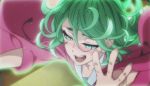  1girl blush drunk green_eyes green_hair one-punch_man smile solo tatsumaki 
