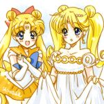  aino_minako artist_name beads bishoujo_senshi_sailor_moon blonde_hair blue_eyes breasts cleavage cosplay costume_switch crescent double_bun dress earrings elbow_gloves facial_mark forehead_mark gloves hair_beads hair_ornament hair_ribbon hands_together jewelry long_hair lowres miniskirt open_mouth pleated_skirt princess_serenity princess_serenity_(cosplay) ribbon sailor_venus sailor_venus_(cosplay) shirataki_kaiseki signature skirt skirt_hold smile strapless strapless_dress tsukino_usagi twintails very_long_hair white_dress white_gloves 