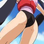  1girl ass back bare_legs female garada_k7 haruyama_kazunori legs leotard robot_girls_z shiny shiny_skin sky solo 
