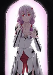  1girl anobaith bare_shoulders black_legwear breasts cleavage detached_sleeves guilty_crown hair_ornament hairclip highres long_hair looking_at_viewer pink_hair red_eyes solo twintails yuzuriha_inori 