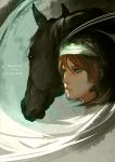  1boy agro animal bandage black_eyes green_eyes hairband horse redhead shadow_of_the_colossus short_hair wander 