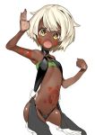  1girl dark_skin emokakimasu open_mouth original short_hair simple_background solo white_background white_hair yellow_eyes 