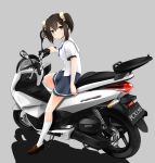  1girl absurdres bakuon!! bow brown_hair commentary_request ground_vehicle hair_ribbon highres looking_at_viewer motor_vehicle motorcycle nakano_chisame ribbon school_uniform scooter short_twintails solo suzuki-shi twintails 