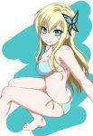  1girl ass bikini blonde_hair blue_bikini blue_eyes boku_wa_tomodachi_ga_sukunai breasts cleavage gemini_nat hair_ornament kashiwazaki_sena long_hair looking_at_viewer side-tie_bikini sideboob smile solo swimsuit under_boob 