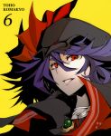  1girl :d alternate_color arikanrobo ascot brooch copyright_name hat hat_ribbon high_collar jewelry looking_at_viewer mob_cap open_mouth portrait purple_hair red_eyes red_ribbon remilia_scarlet ribbon short_hair smile solo the_embodiment_of_scarlet_devil touhou yellow_eyes 