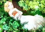  1girl blonde_hair closed_eyes dress elaine_(nanatsu_no_taizai) nanatsu_no_taizai outdoors pixiv_id_9422336 sleeping solo tree white_dress 