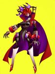  1girl arikanrobo bow cape disembodied_head disembodied_limb full_body hair_bow high_collar looking_at_viewer mechanization parody persona persona_4 purple_bow red_eyes redhead sekibanki short_hair solo touhou 