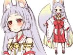  1girl animal_ears bell detached_sleeves esoragoto fox_ears fox_tail hakama japanese_clothes miko original silver_hair 