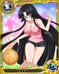  1girl artist_request basketball black_hair blue-framed_glasses breasts brown_eyes card_(medium) character_name chess_piece cleavage erect_nipples glasses high_school_dxd king_(chess) large_breasts long_hair official_art shinra_tsubaki solo sparkle trading_card very_long_hair 