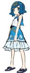  1girl abe_kanari blue_eyes blue_hair dress npc_trainer pokemon pokemon_(game) pokemon_sm sandals suiren_(pokemon) trial_captain white_background 