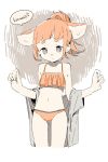  1girl absurdres animal_ears bangs bikini blunt_bangs cropped_legs flat_chest frilled_bikini_top hair_bun highres kaizuka_(mintfield) orange_bikini orange_hair original sheep_ears swimsuit thick_eyebrows white_background 