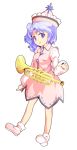  1girl asymmetrical_hair dairi full_body hat instrument lavender_eyes lavender_hair merlin_prismriver solo tachi-e touhou trumpet white_background 