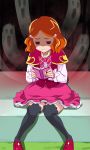  1girl black_legwear book ghost hair_bobbles hair_ornament haruyama_kazunori kei_(mahou_girls_precure!) knees_together_feet_apart mahou_girls_precure! no_panties orange_hair precure pubic_hair short_hair sitting skirt solo thigh-highs zettai_ryouiki 