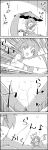  2girls 4koma ;q ^_^ closed_eyes comic commentary_request detached_sleeves frog_hair_ornament gohei greyscale hair_ornament highres juliet_sleeves karakasa_obake kochiya_sanae licking_lips long_sleeves monochrome multiple_girls one_eye_closed open_mouth outstretched_arm puffy_sleeves rain shaded_face shirt skirt smile snake_hair_ornament sun tani_takeshi tatara_kogasa tongue tongue_out touhou translation_request umbrella vest wide_sleeves yukkuri_shiteitte_ne 
