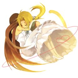  1boy 1girl bad_id bad_pixiv_id blonde_hair brown_hair carrying chia closed_eyes couple dress final_fantasy final_fantasy_ix garnet_til_alexandros_xvii gloves hetero long_hair lowres princess_carry wedding_dress zidane_tribal 