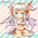  1girl bikini blonde_hair blue_eyes blush chibi dragon_girl dragon_horns dragon_tail dragon_wings horns marshmallow_mille myr_(p&amp;d) puzzle_&amp;_dragons short_hair side-tie_bikini smile solo swimsuit tail wings 