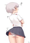  1girl ass blush closed_eyes kuroonehalf miniskirt panties shirt short_hair silver_hair skirt underwear white_shirt 