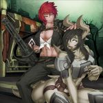  armor deathclaw fallout_4 gatling_gun gun minigun monster_girl nephlite personification redhead weapon yuri 