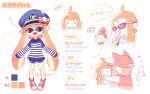  1boy 1girl baseball_cap character_sheet domino_mask glasses hat inkling long_hair mask n_kamui orange_hair red_shoes sailor_hat shoes smile splatoon striped striped_sweater sweater tentacle_hair translation_request very_long_hair white_background 