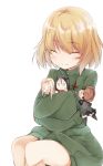  &gt;:) 0_0 4girls :d amai_nekuta black_hair black_legwear black_skirt blonde_hair blush_stickers character_request chibi clara_(girls_und_panzer) closed_eyes closed_mouth girls_und_panzer green_shirt hanging_on hat hug hug_from_behind katyusha multiple_girls nina_(girls_und_panzer) nonna open_mouth own_hands_together pleated_skirt school_uniform shirt simple_background skirt sleeves_past_wrists smile teardrop thigh-highs white_background 