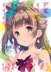  1girl blush brown_eyes brown_hair dress female jewelry long_hair love_live!_school_idol_project minami_kotori nail_polish ohara_tometa ribbon sakura_koharu side_tail solo 