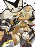  animal_ears beltbra breasts cape cleavage colored_eyelashes dark_skin guilty_gear guilty_gear_xrd hat highres kagura_ittou long_hair orange_eyes rabbit_ears ramlethal_valentine short_shorts shorts silver_hair under_boob 