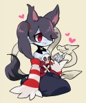  1girl animal_ears bare_shoulders blue_skin detached_collar detached_sleeves hair_over_one_eye leviathan_(skullgirls) long_hair side_ponytail skull skullgirls squigly_(skullgirls) stitched_mouth striped striped_sleeves tail wolf_ears zombie 