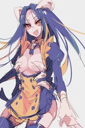  1girl black_legwear breasts center_opening dress garter_straps horns houndoom kz_609 long_hair long_sleeves medium_breasts multicolored_hair orange_eyes orange_hair personification pokemon pokemon_(game) pokemon_rse puffy_long_sleeves puffy_sleeves short_dress sketch solo thigh-highs two-tone_hair 