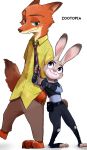    brightnight bunny_tail disney fox fox_ears fox_tail furry judy_hopps looking_at_another nick_wilde police police_uniform rabbit rabbit_ears simple_background size_difference standing tail uniform white_background zootopia 