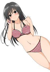  1girl bare_shoulders black_hair blush bra breasts cellphone cleavage collarbone erect_nipples highres kotegawa_yui long_hair navel panties phone red_bra red_panties solo thighs to_love-ru to_love-ru_darkness transparent_background underwear yellow_eyes 