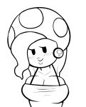  1girl armpits artist_request blush breasts cleavage earrings jolene looking_at_viewer monochrome paper_mario solo super_mario_bros. 