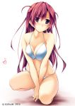  1girl bikini kai_yuuki kneeling long_hair original redhead simple_background solo swimsuit violet_eyes 