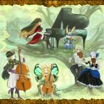  3boys 3girls alternate_costume cornelius_(odin_sphere) gwendolyn ich. ingway_(odin_sphere) instrument mercedes multiple_boys multiple_girls odin_sphere oswald piano pooka_(odin_sphere) sitting tree velvet_(odin_sphere) violin 