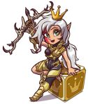  1girl armor battleborn bow_(weapon) breasts chibi crown long_hair pointy_ears solo thorn_(battleborn) white_hair 