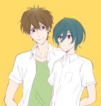  2boys brothers flat_color high_speed! kirishima_ikuya kirishima_natsuya male_focus multiple_boys raipanda simple_background 