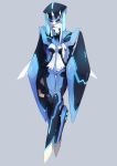  1girl blue_eyes bodysuit breasts bright_pupils closed_mouth empoleon full_body grey_background hair_over_one_eye hat kz_609 long_hair mecha_musume medium_breasts personification pokemon pokemon_(game) pokemon_dppt simple_background solo white_hair 