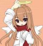  1girl aisaka_taiga angel brown_eyes halo long_hair red_scarf scarf toradora! very_long_hair white_dress wings 